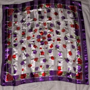 Floral Silk Scarf Wrap with Purple Border And Floral Design